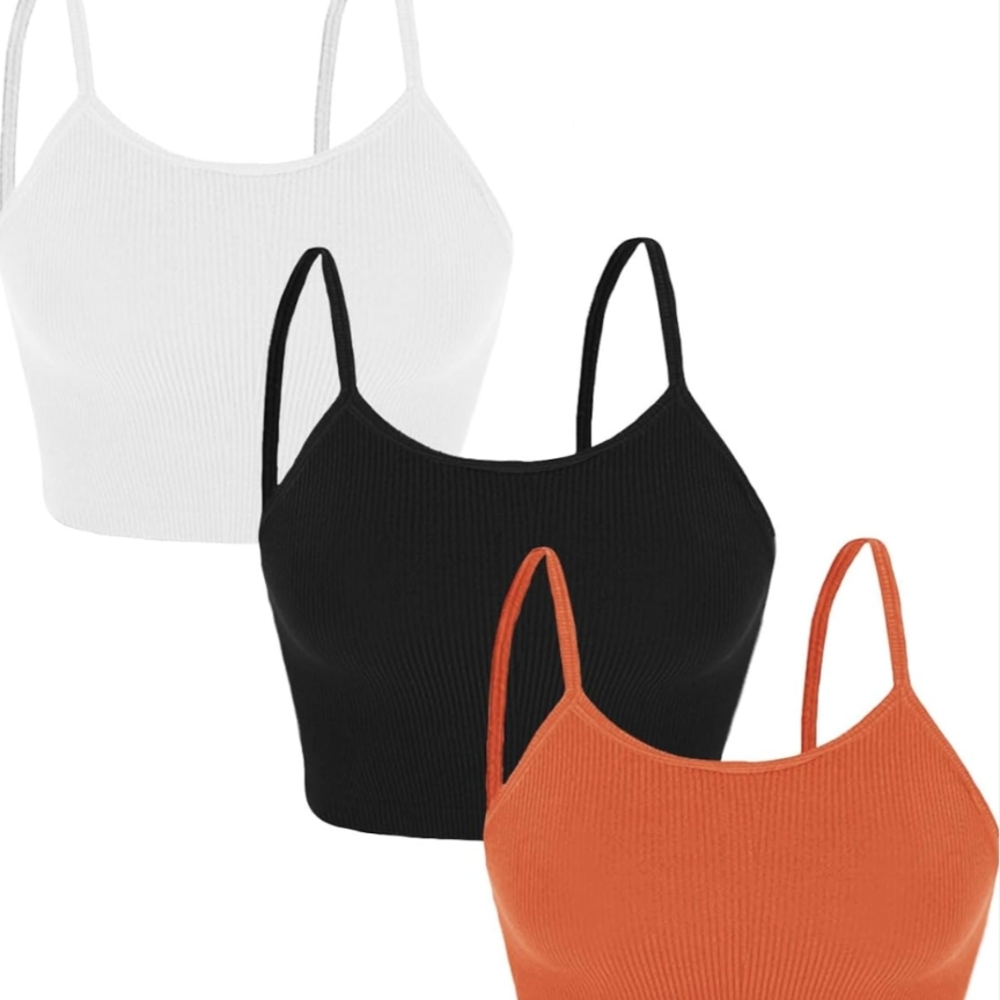 Black and White Fitted Crop Camisoles